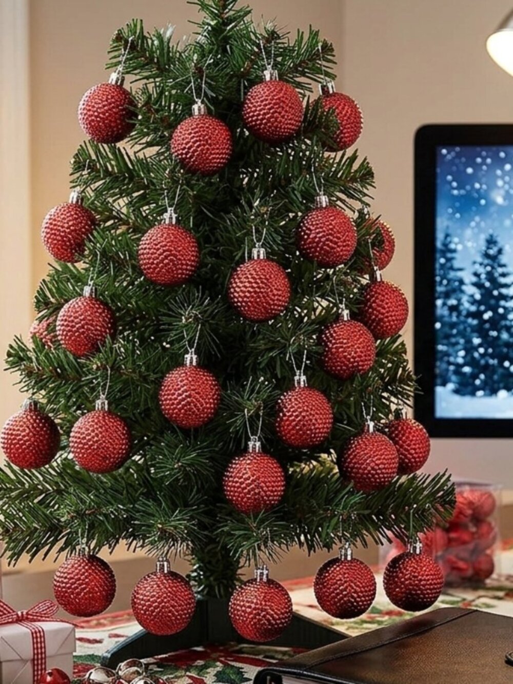 18ct Mini Red Christmas Ornaments - 1.5" Matte & Gloss Small Tree Decorations